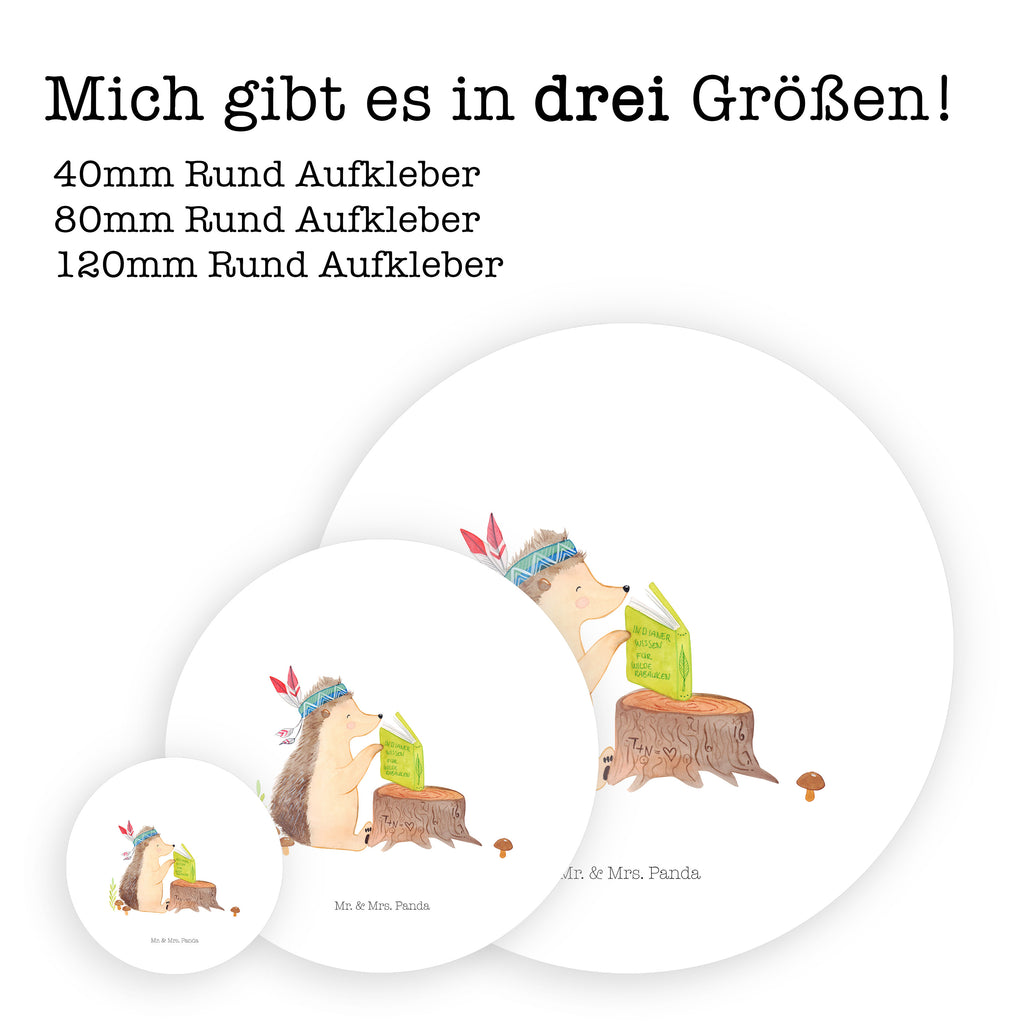 40mm Rund Aufkleber Igel Indianer Sticker, Aufkleber, Etikett, Waldtiere, Tiere, Igel, Indianer, Abenteuer, Lagerfeuer, Camping