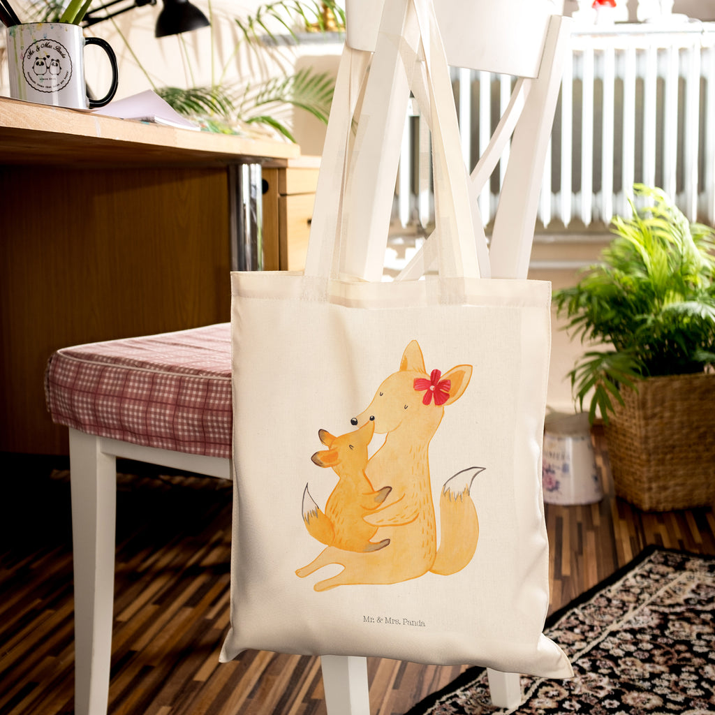 Tragetasche Fuchs Mama & Kind Beuteltasche, Beutel, Einkaufstasche, Jutebeutel, Stoffbeutel, Familie, Vatertag, Muttertag, Bruder, Schwester, Mama, Papa, Oma, Opa, Mutter, Tochter, Lieblingstochter, Beste Tochter, Geschenk