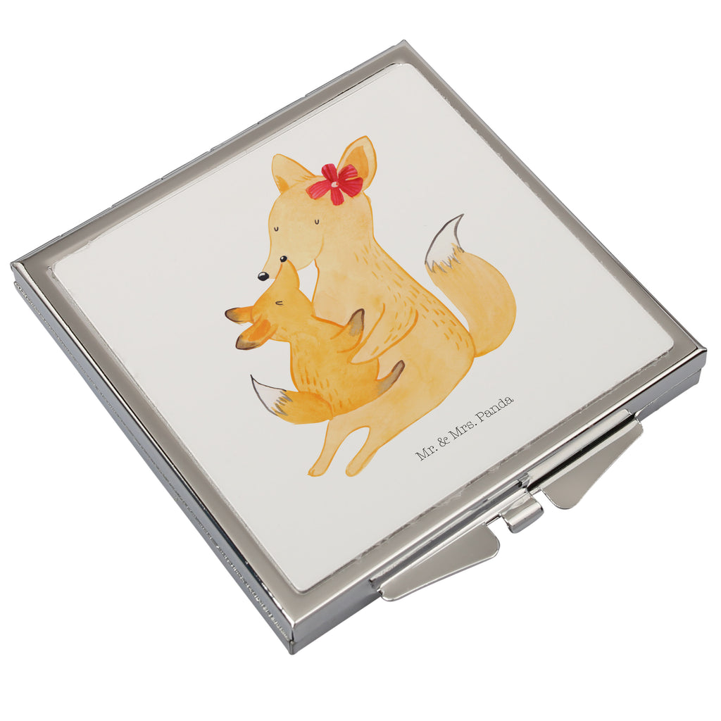 Handtaschenspiegel quadratisch Fuchs Mama & Kind Spiegel, Handtasche, Quadrat, silber, schminken, Schminkspiegel, Familie, Vatertag, Muttertag, Bruder, Schwester, Mama, Papa, Oma, Opa, Mutter, Tochter, Lieblingstochter, Beste Tochter, Geschenk