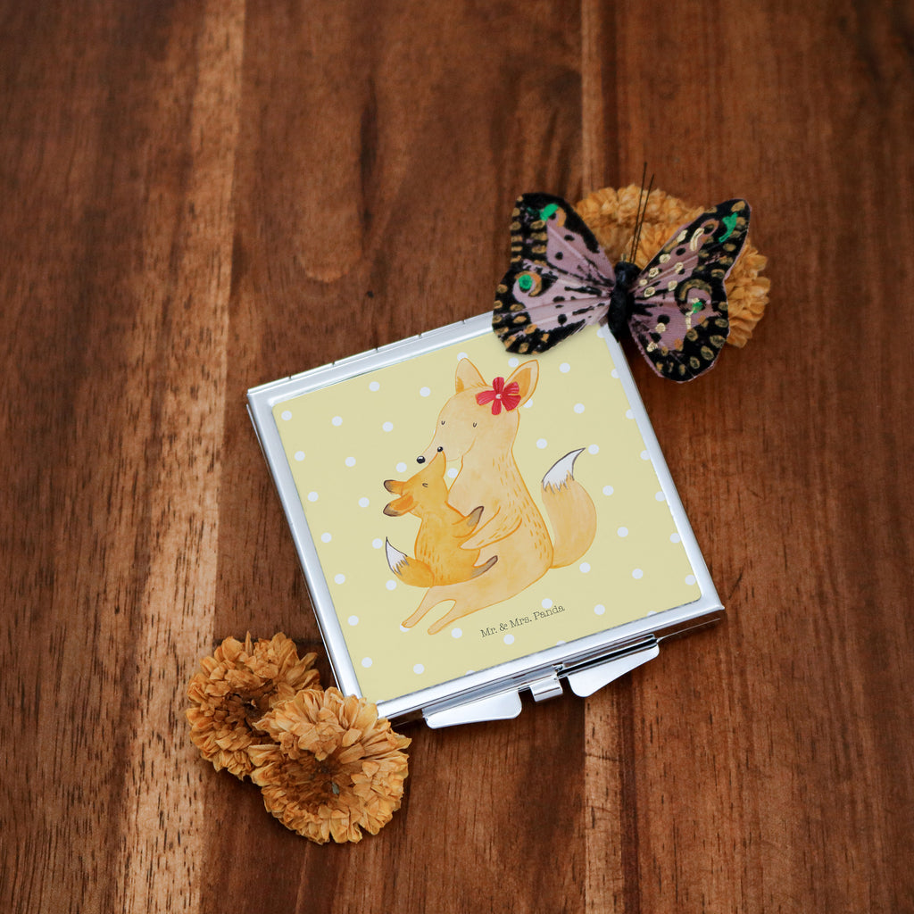 Handtaschenspiegel quadratisch Fuchs Mama & Kind Spiegel, Handtasche, Quadrat, silber, schminken, Schminkspiegel, Familie, Vatertag, Muttertag, Bruder, Schwester, Mama, Papa, Oma, Opa, Mutter, Tochter, Lieblingstochter, Beste Tochter, Geschenk