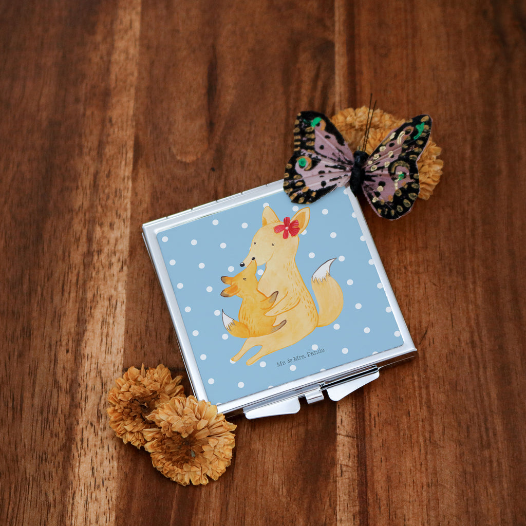 Handtaschenspiegel quadratisch Fuchs Mama & Kind Spiegel, Handtasche, Quadrat, silber, schminken, Schminkspiegel, Familie, Vatertag, Muttertag, Bruder, Schwester, Mama, Papa, Oma, Opa, Mutter, Tochter, Lieblingstochter, Beste Tochter, Geschenk