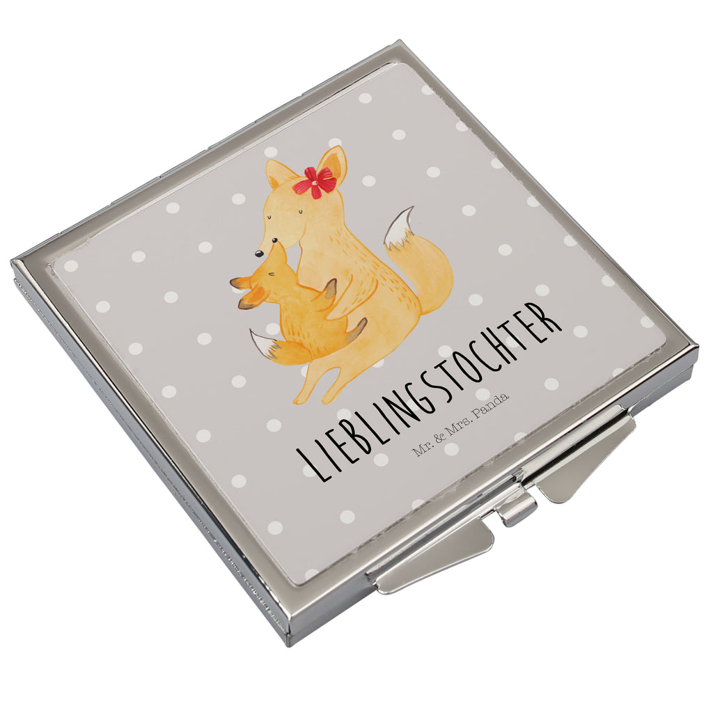 Handtaschenspiegel quadratisch Fuchs Mama & Kind Spiegel, Handtasche, Quadrat, silber, schminken, Schminkspiegel, Familie, Vatertag, Muttertag, Bruder, Schwester, Mama, Papa, Oma, Opa, Mutter, Tochter, Lieblingstochter, Beste Tochter, Geschenk