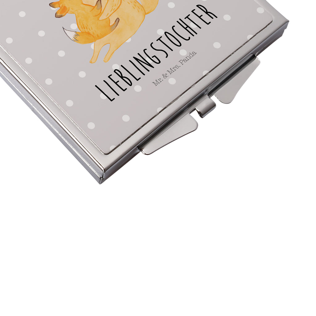 Handtaschenspiegel quadratisch Fuchs Mama & Kind Spiegel, Handtasche, Quadrat, silber, schminken, Schminkspiegel, Familie, Vatertag, Muttertag, Bruder, Schwester, Mama, Papa, Oma, Opa, Mutter, Tochter, Lieblingstochter, Beste Tochter, Geschenk