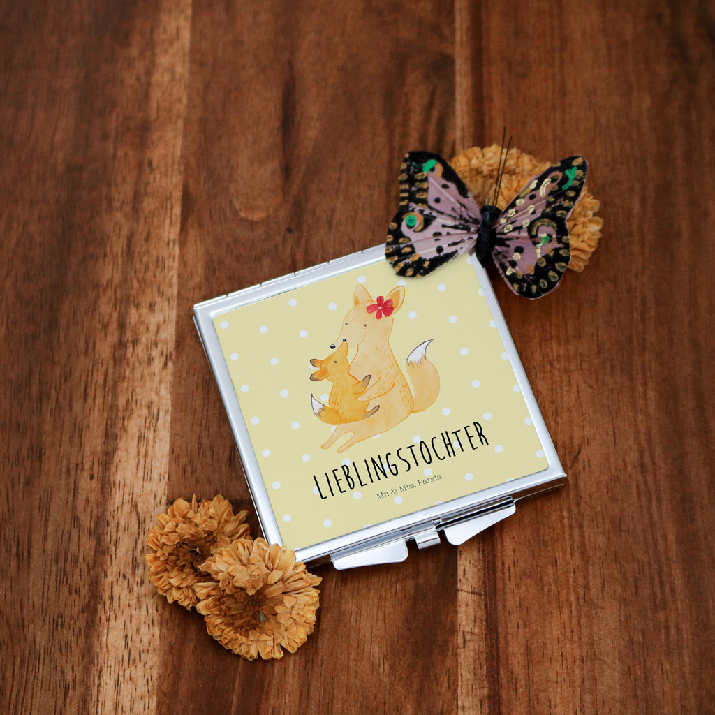 Handtaschenspiegel quadratisch Fuchs Mama & Kind Spiegel, Handtasche, Quadrat, silber, schminken, Schminkspiegel, Familie, Vatertag, Muttertag, Bruder, Schwester, Mama, Papa, Oma, Opa, Mutter, Tochter, Lieblingstochter, Beste Tochter, Geschenk
