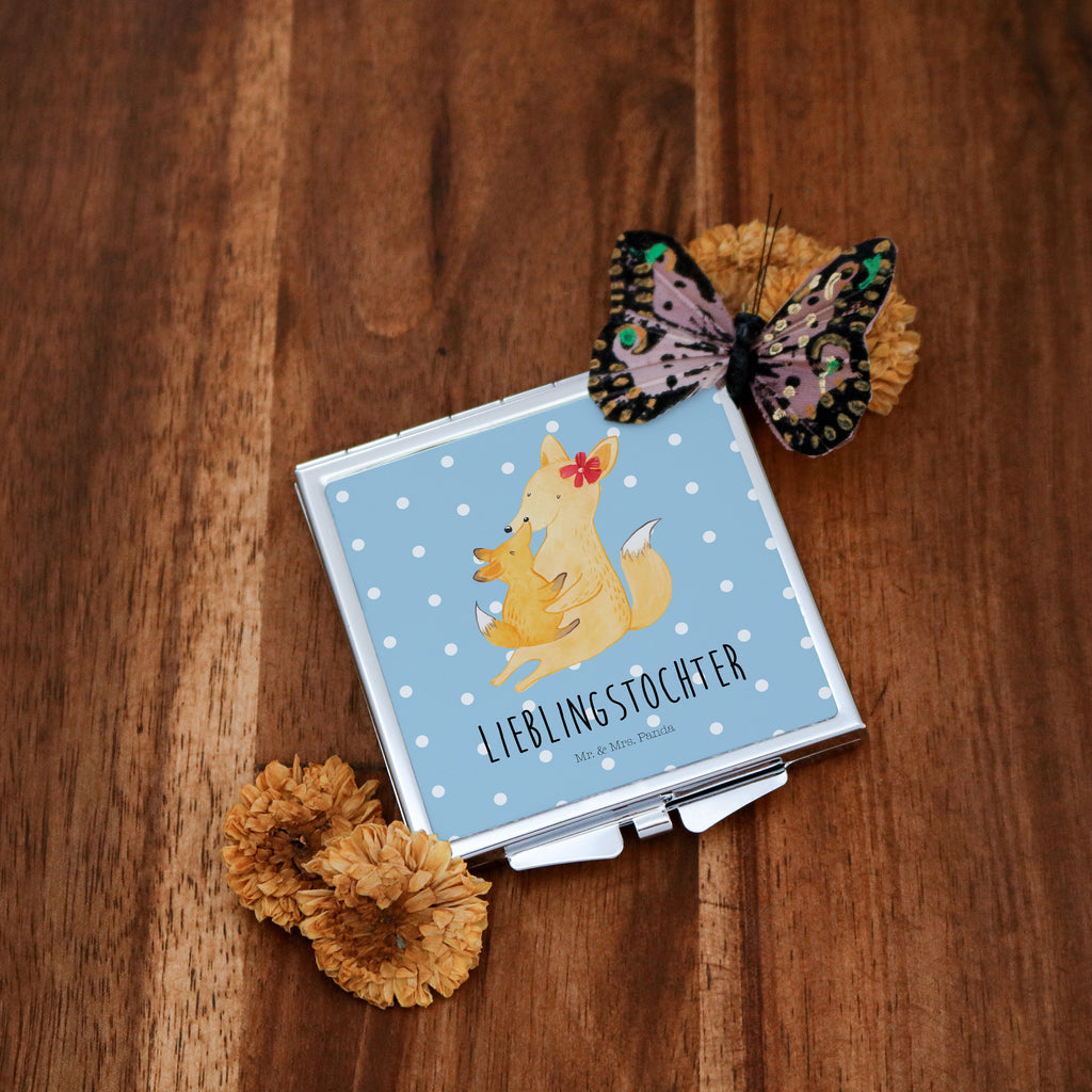 Handtaschenspiegel quadratisch Fuchs Mama & Kind Spiegel, Handtasche, Quadrat, silber, schminken, Schminkspiegel, Familie, Vatertag, Muttertag, Bruder, Schwester, Mama, Papa, Oma, Opa, Mutter, Tochter, Lieblingstochter, Beste Tochter, Geschenk