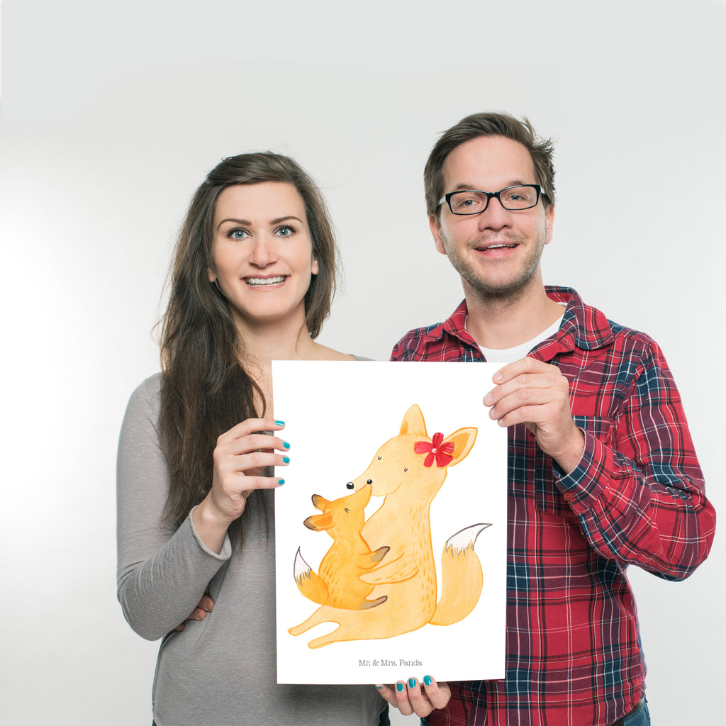 Poster Fuchs Mama & Kind Poster, Wandposter, Bild, Wanddeko, Küchenposter, Kinderposter, Wanddeko Bild, Raumdekoration, Wanddekoration, Handgemaltes Poster, Mr. & Mrs. Panda Poster, Designposter, Kunstdruck, Posterdruck, Familie, Vatertag, Muttertag, Bruder, Schwester, Mama, Papa, Oma, Opa, Mutter, Tochter, Lieblingstochter, Beste Tochter, Geschenk