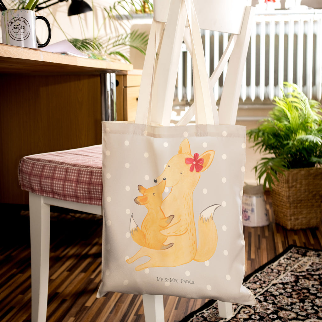 Einkaufstasche Fuchs Mama & Kind Tragetasche, Tasche, Beutel, Stofftasche, Baumwolltasche, Umhängetasche, Shopper, Familie, Vatertag, Muttertag, Bruder, Schwester, Mama, Papa, Oma, Opa, Mutter, Tochter, Lieblingstochter, Beste Tochter, Geschenk