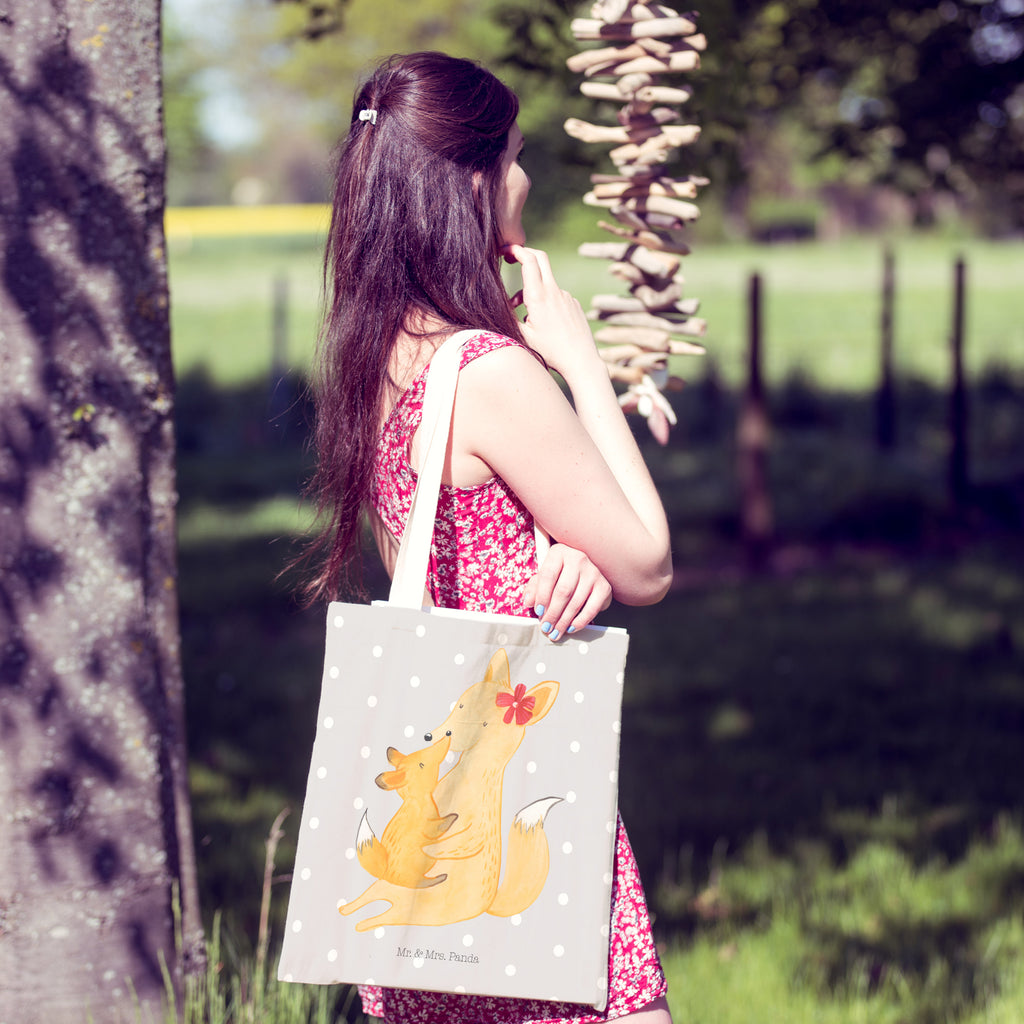 Einkaufstasche Fuchs Mama & Kind Tragetasche, Tasche, Beutel, Stofftasche, Baumwolltasche, Umhängetasche, Shopper, Familie, Vatertag, Muttertag, Bruder, Schwester, Mama, Papa, Oma, Opa, Mutter, Tochter, Lieblingstochter, Beste Tochter, Geschenk