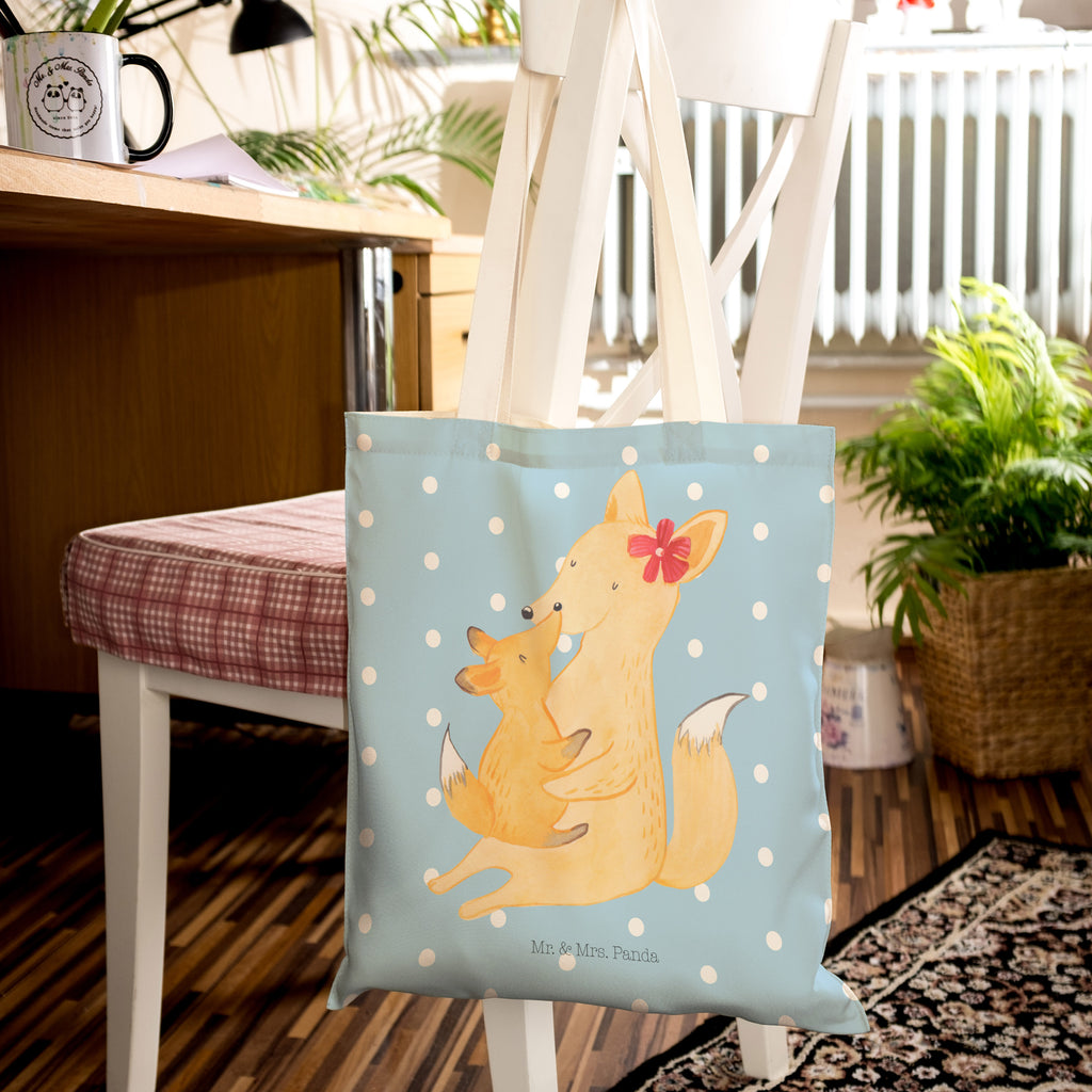 Einkaufstasche Fuchs Mama & Kind Tragetasche, Tasche, Beutel, Stofftasche, Baumwolltasche, Umhängetasche, Shopper, Familie, Vatertag, Muttertag, Bruder, Schwester, Mama, Papa, Oma, Opa, Mutter, Tochter, Lieblingstochter, Beste Tochter, Geschenk
