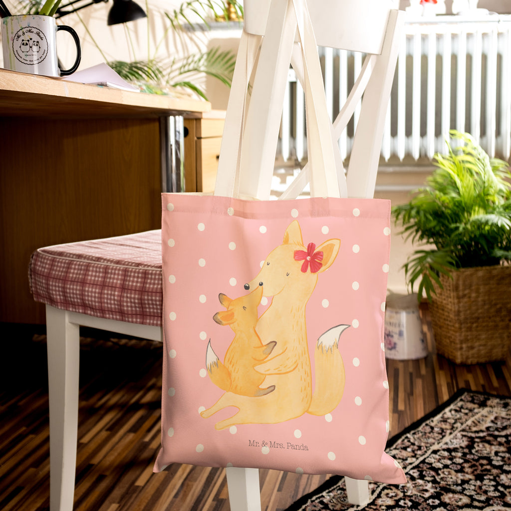 Einkaufstasche Fuchs Mama & Kind Tragetasche, Tasche, Beutel, Stofftasche, Baumwolltasche, Umhängetasche, Shopper, Familie, Vatertag, Muttertag, Bruder, Schwester, Mama, Papa, Oma, Opa, Mutter, Tochter, Lieblingstochter, Beste Tochter, Geschenk