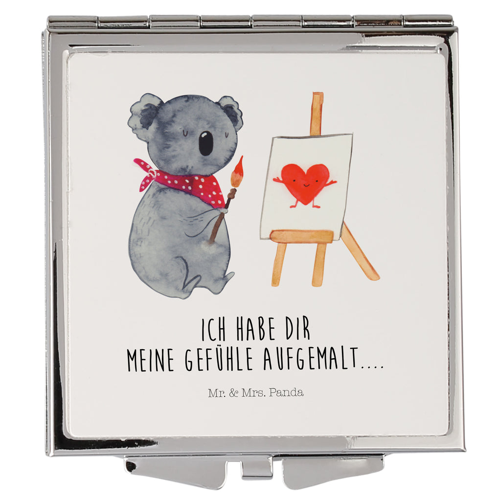 Handtaschenspiegel quadratisch Koala Künstler Spiegel, Handtasche, Quadrat, silber, schminken, Schminkspiegel, Koala, Koalabär, Liebe, Liebensbeweis, Liebesgeschenk, Gefühle, Künstler, zeichnen