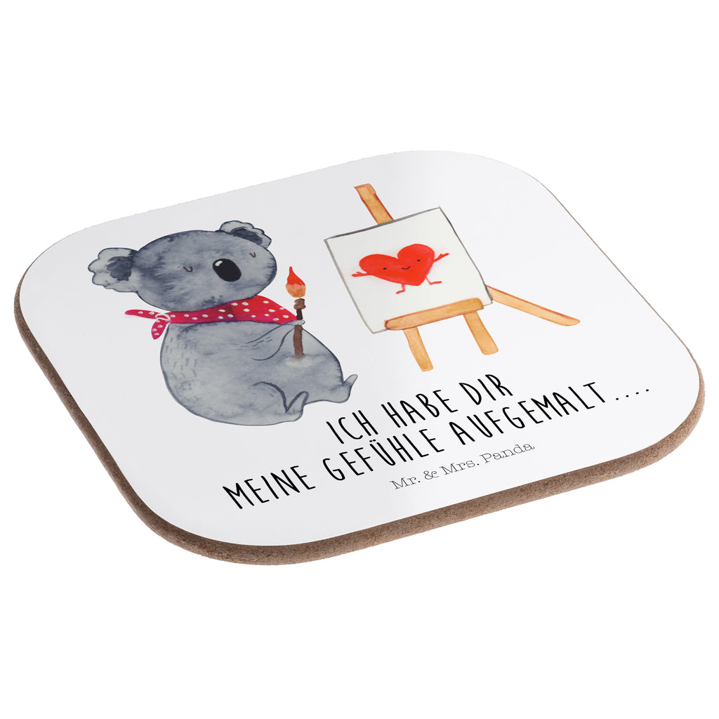 Quadratische Untersetzer Koala Künstler Bierdeckel, Glasuntersetzer, Untersetzer Gläser, Getränkeuntersetzer, Koala, Koalabär, Liebe, Liebensbeweis, Liebesgeschenk, Gefühle, Künstler, zeichnen