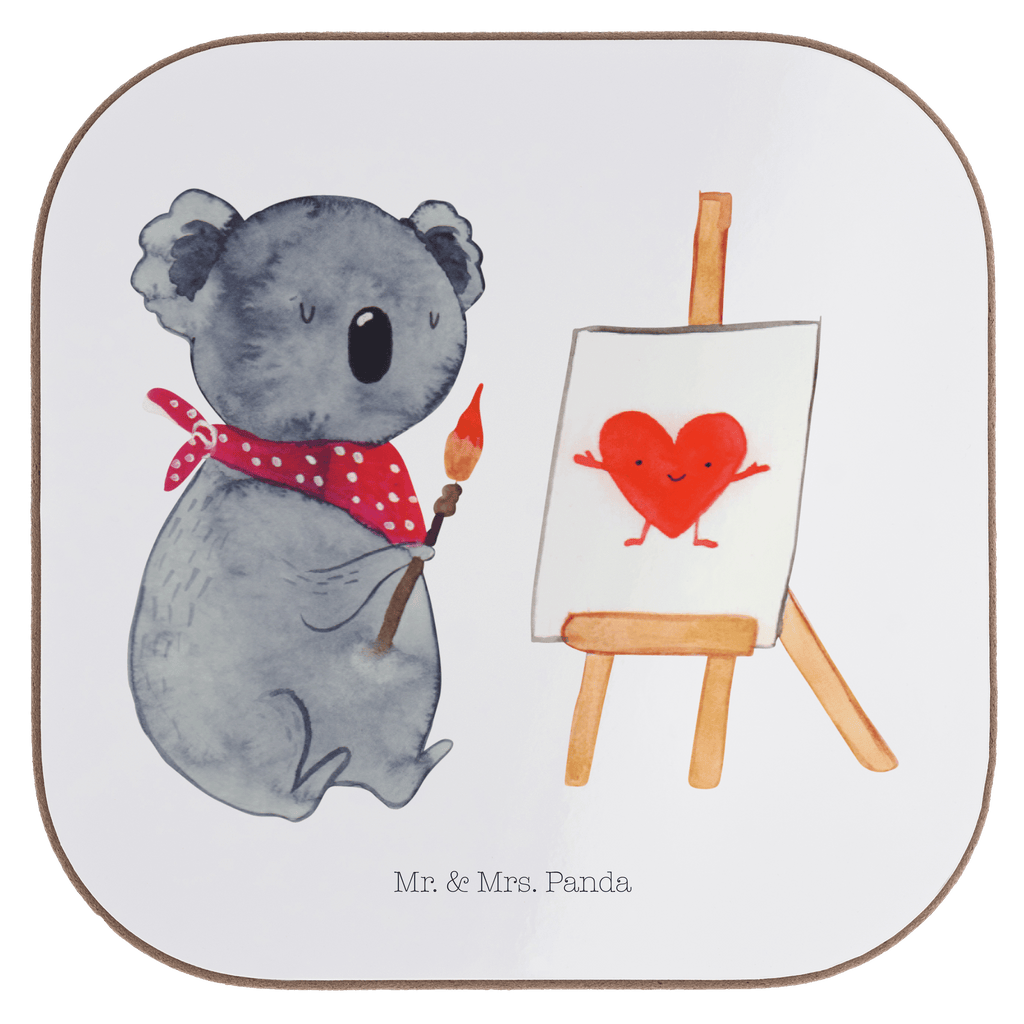 Quadratische Untersetzer Koala Künstler Bierdeckel, Glasuntersetzer, Untersetzer Gläser, Getränkeuntersetzer, Koala, Koalabär, Liebe, Liebensbeweis, Liebesgeschenk, Gefühle, Künstler, zeichnen