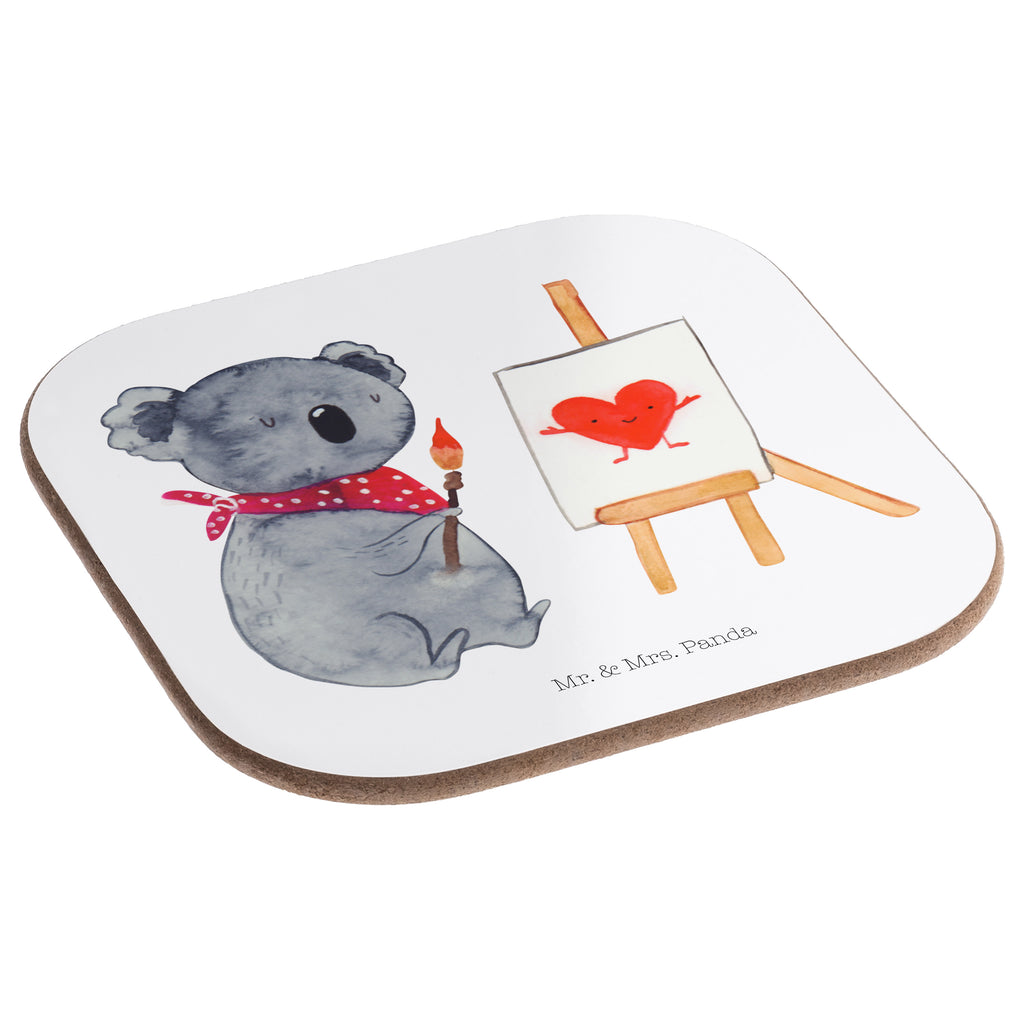 Quadratische Untersetzer Koala Künstler Bierdeckel, Glasuntersetzer, Untersetzer Gläser, Getränkeuntersetzer, Koala, Koalabär, Liebe, Liebensbeweis, Liebesgeschenk, Gefühle, Künstler, zeichnen