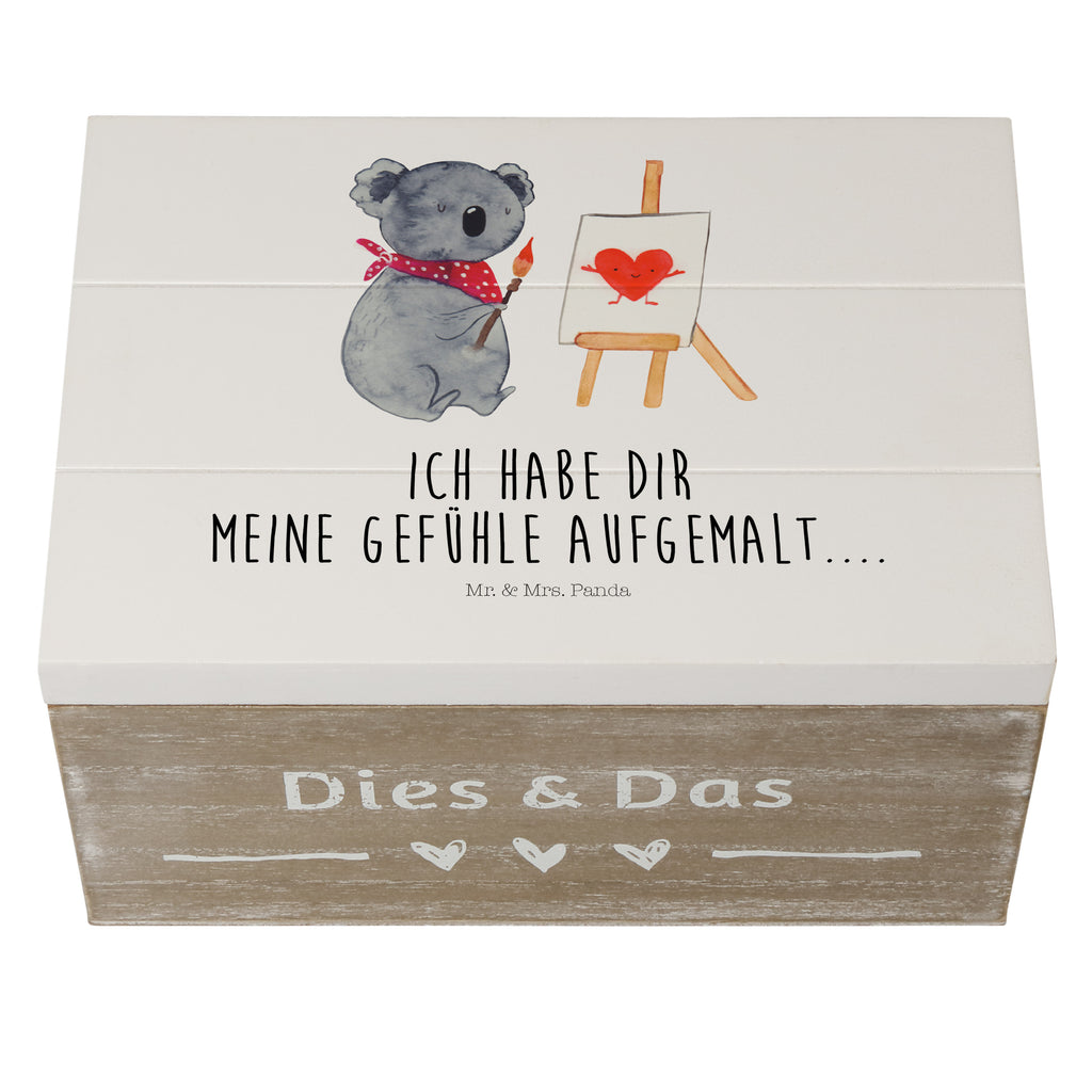 Holzkiste Koala Künstler Holzkiste, Kiste, Schatzkiste, Truhe, Schatulle, XXL, Erinnerungsbox, Erinnerungskiste, Dekokiste, Aufbewahrungsbox, Koala, Koalabär, Liebe, Liebensbeweis, Liebesgeschenk, Gefühle, Künstler, zeichnen