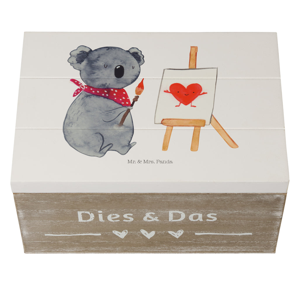 Holzkiste Koala Künstler Holzkiste, Kiste, Schatzkiste, Truhe, Schatulle, XXL, Erinnerungsbox, Erinnerungskiste, Dekokiste, Aufbewahrungsbox, Koala, Koalabär, Liebe, Liebensbeweis, Liebesgeschenk, Gefühle, Künstler, zeichnen