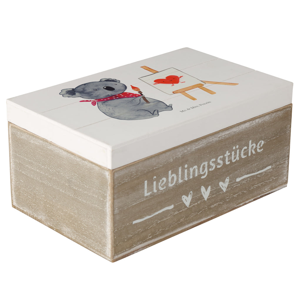 Holzkiste Koala Künstler Holzkiste, Kiste, Schatzkiste, Truhe, Schatulle, XXL, Erinnerungsbox, Erinnerungskiste, Dekokiste, Aufbewahrungsbox, Koala, Koalabär, Liebe, Liebensbeweis, Liebesgeschenk, Gefühle, Künstler, zeichnen