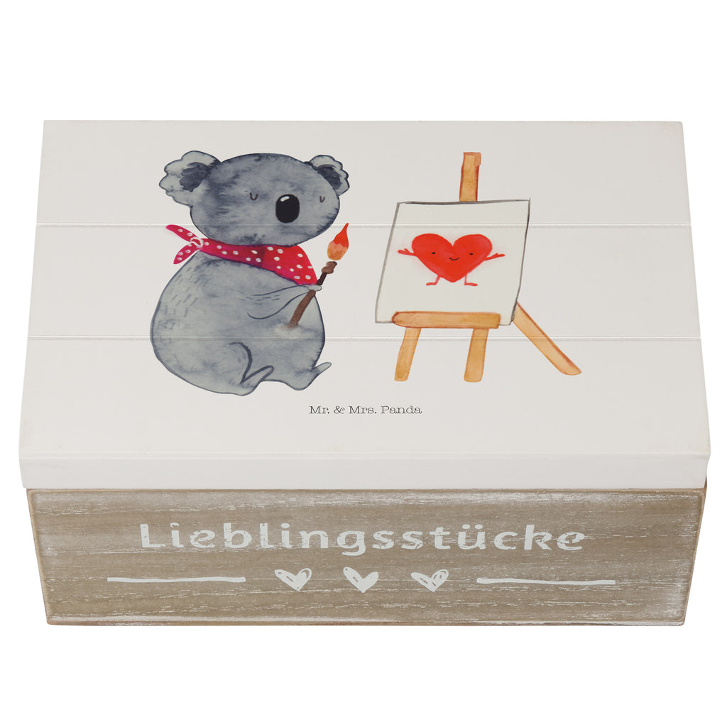 Holzkiste Koala Künstler Holzkiste, Kiste, Schatzkiste, Truhe, Schatulle, XXL, Erinnerungsbox, Erinnerungskiste, Dekokiste, Aufbewahrungsbox, Koala, Koalabär, Liebe, Liebensbeweis, Liebesgeschenk, Gefühle, Künstler, zeichnen