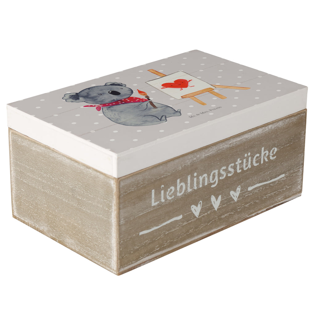 Holzkiste Koala Künstler Holzkiste, Kiste, Schatzkiste, Truhe, Schatulle, XXL, Erinnerungsbox, Erinnerungskiste, Dekokiste, Aufbewahrungsbox, Koala, Koalabär, Liebe, Liebensbeweis, Liebesgeschenk, Gefühle, Künstler, zeichnen