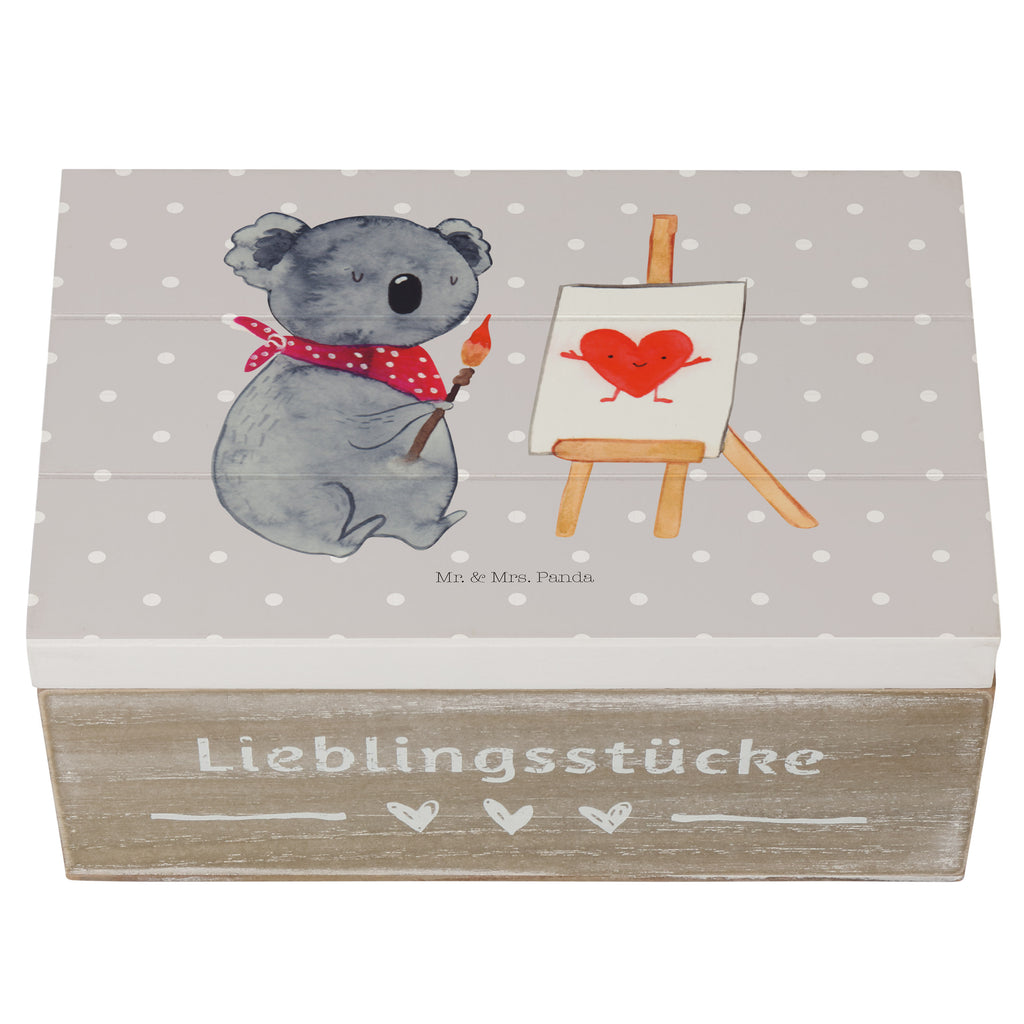 Holzkiste Koala Künstler Holzkiste, Kiste, Schatzkiste, Truhe, Schatulle, XXL, Erinnerungsbox, Erinnerungskiste, Dekokiste, Aufbewahrungsbox, Koala, Koalabär, Liebe, Liebensbeweis, Liebesgeschenk, Gefühle, Künstler, zeichnen