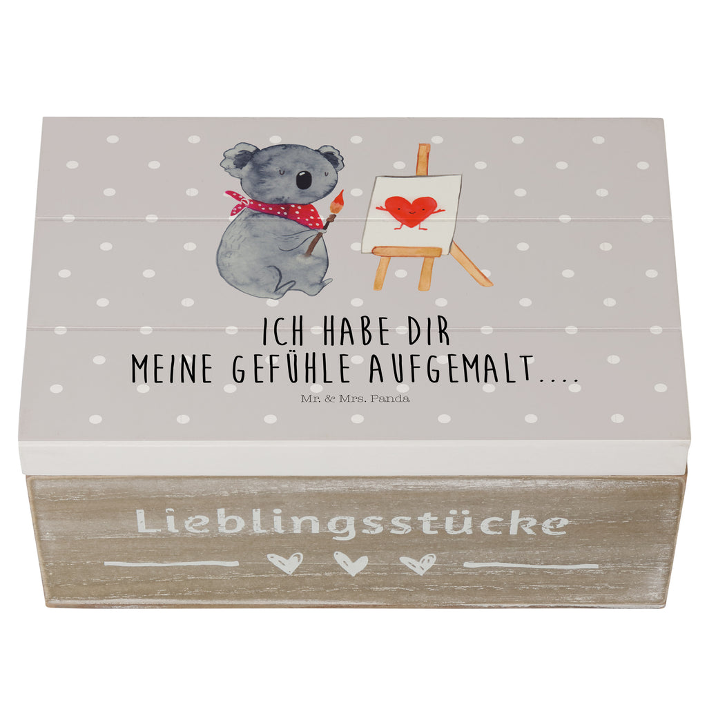 Holzkiste Koala Künstler Holzkiste, Kiste, Schatzkiste, Truhe, Schatulle, XXL, Erinnerungsbox, Erinnerungskiste, Dekokiste, Aufbewahrungsbox, Koala, Koalabär, Liebe, Liebensbeweis, Liebesgeschenk, Gefühle, Künstler, zeichnen