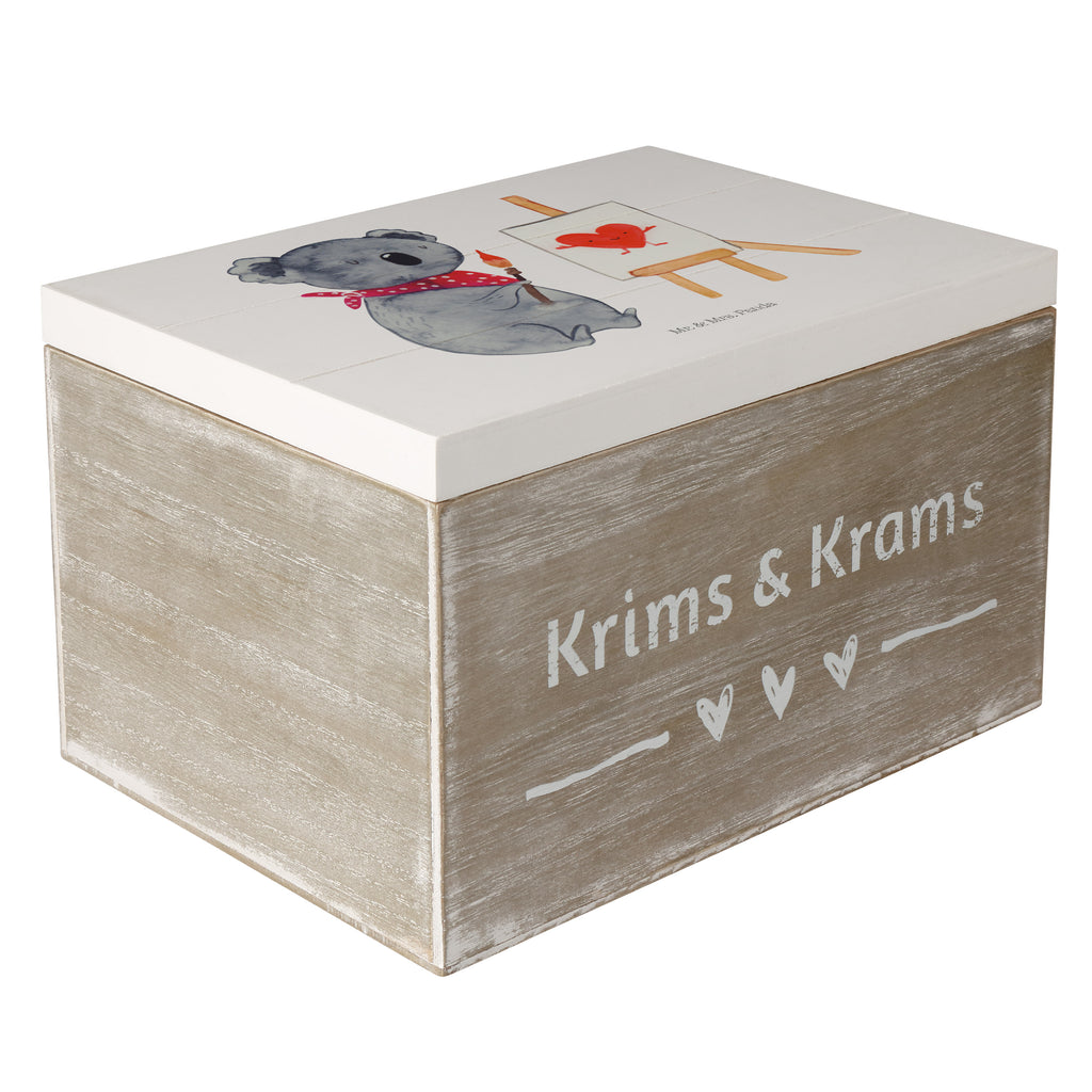 Holzkiste Koala Künstler Holzkiste, Kiste, Schatzkiste, Truhe, Schatulle, XXL, Erinnerungsbox, Erinnerungskiste, Dekokiste, Aufbewahrungsbox, Koala, Koalabär, Liebe, Liebensbeweis, Liebesgeschenk, Gefühle, Künstler, zeichnen