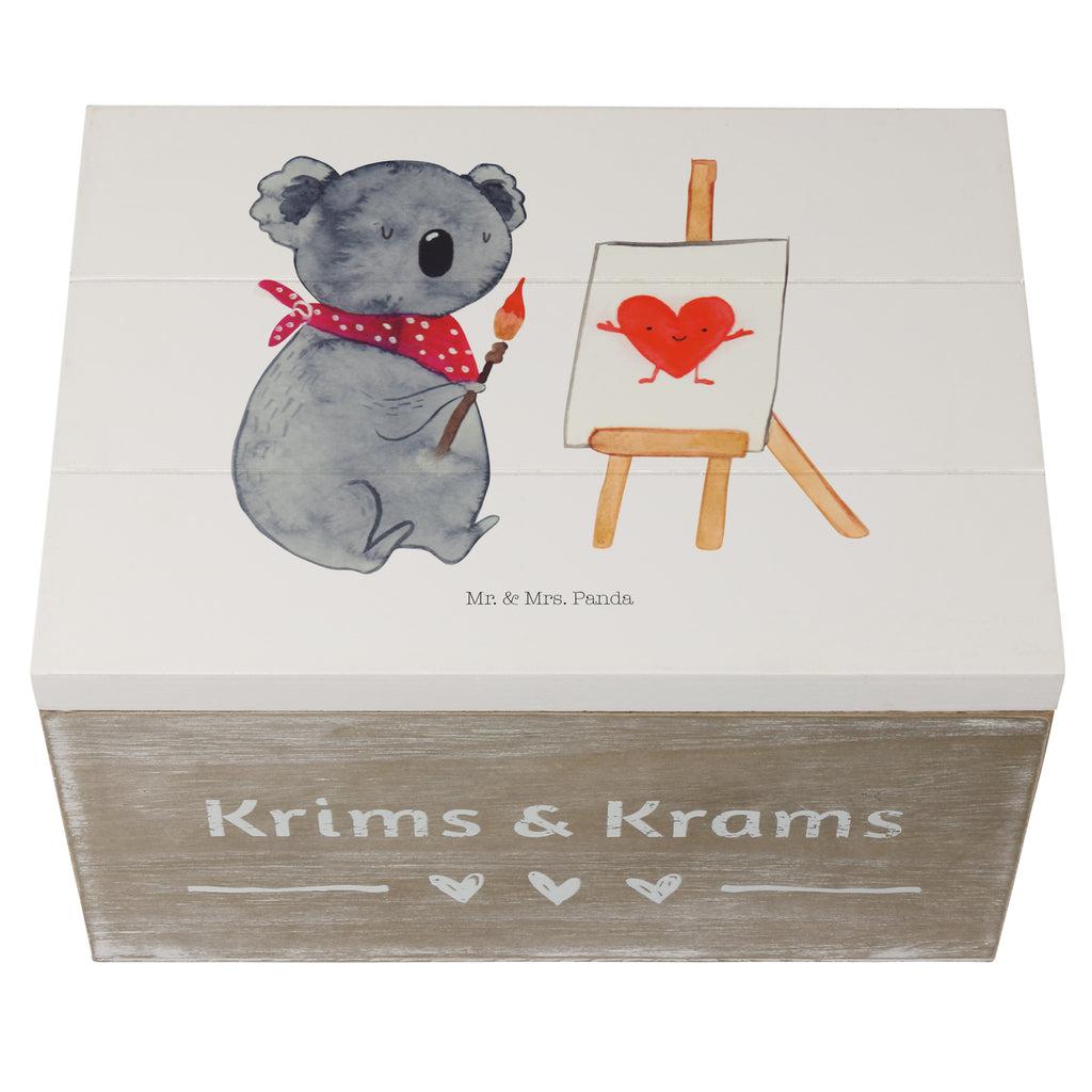 Holzkiste Koala Künstler Holzkiste, Kiste, Schatzkiste, Truhe, Schatulle, XXL, Erinnerungsbox, Erinnerungskiste, Dekokiste, Aufbewahrungsbox, Koala, Koalabär, Liebe, Liebensbeweis, Liebesgeschenk, Gefühle, Künstler, zeichnen