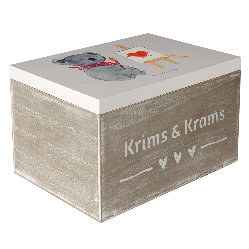 Holzkiste Koala Künstler Holzkiste, Kiste, Schatzkiste, Truhe, Schatulle, XXL, Erinnerungsbox, Erinnerungskiste, Dekokiste, Aufbewahrungsbox, Koala, Koalabär, Liebe, Liebensbeweis, Liebesgeschenk, Gefühle, Künstler, zeichnen