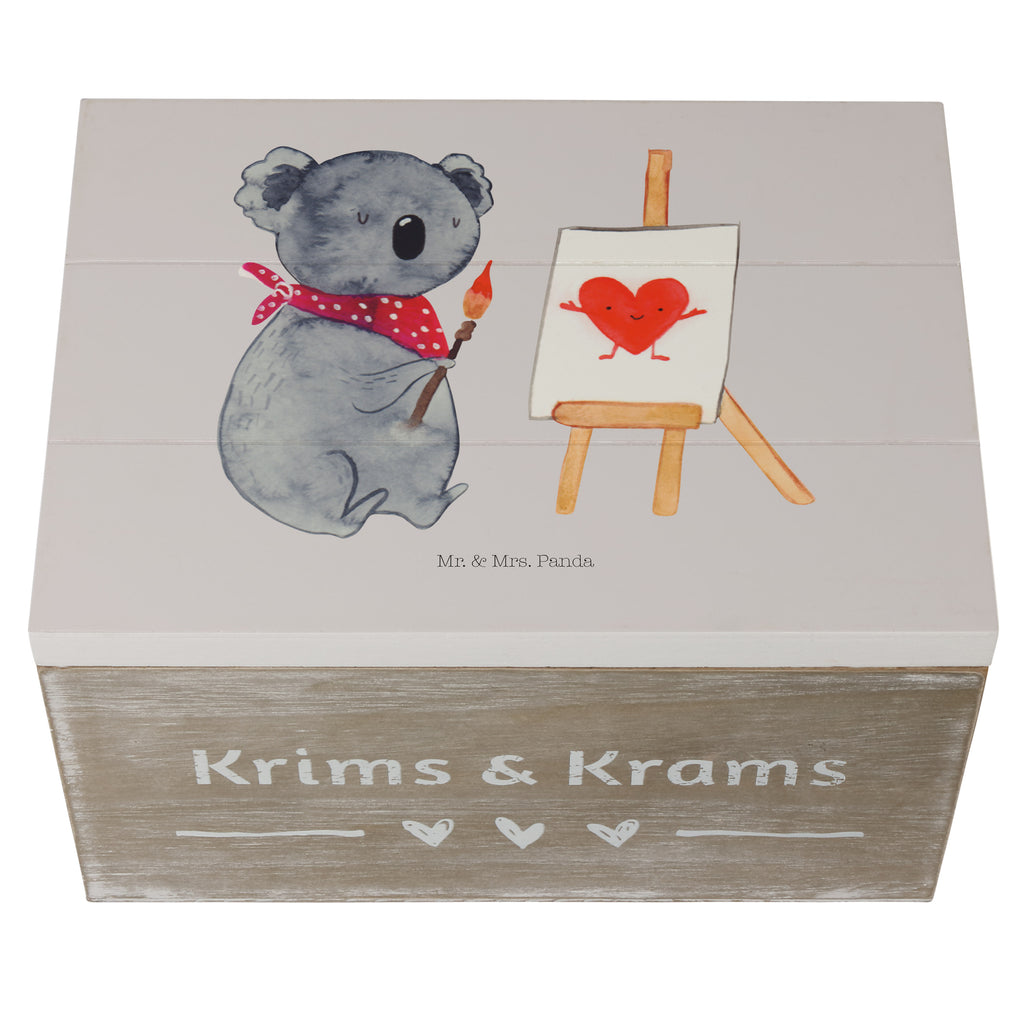 Holzkiste Koala Künstler Holzkiste, Kiste, Schatzkiste, Truhe, Schatulle, XXL, Erinnerungsbox, Erinnerungskiste, Dekokiste, Aufbewahrungsbox, Koala, Koalabär, Liebe, Liebensbeweis, Liebesgeschenk, Gefühle, Künstler, zeichnen