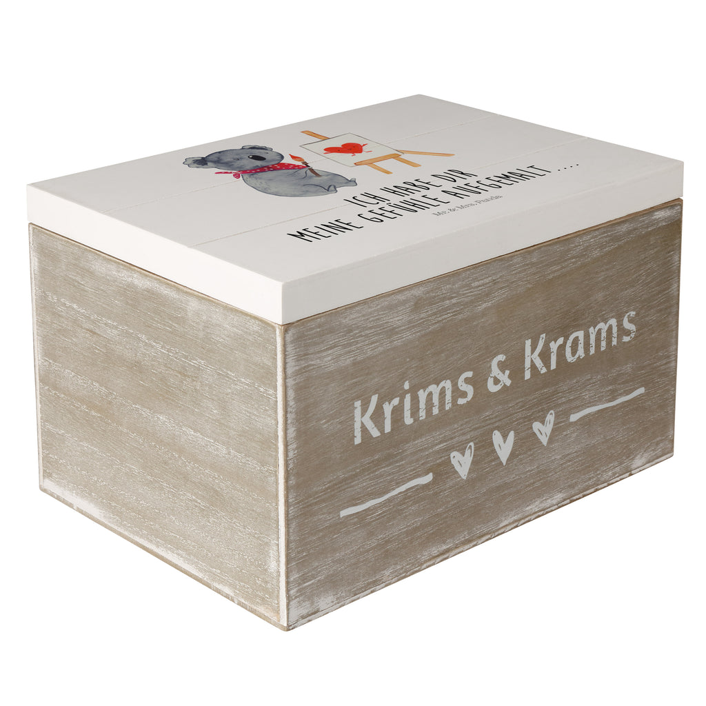 Holzkiste Koala Künstler Holzkiste, Kiste, Schatzkiste, Truhe, Schatulle, XXL, Erinnerungsbox, Erinnerungskiste, Dekokiste, Aufbewahrungsbox, Koala, Koalabär, Liebe, Liebensbeweis, Liebesgeschenk, Gefühle, Künstler, zeichnen