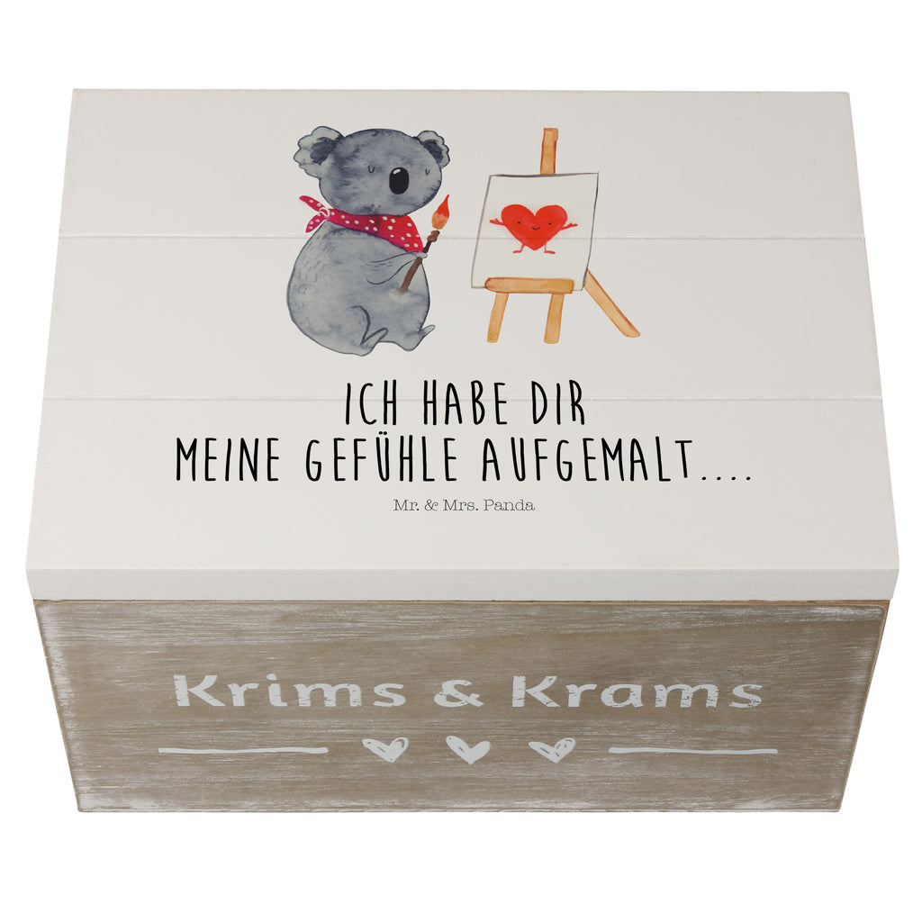 Holzkiste Koala Künstler Holzkiste, Kiste, Schatzkiste, Truhe, Schatulle, XXL, Erinnerungsbox, Erinnerungskiste, Dekokiste, Aufbewahrungsbox, Koala, Koalabär, Liebe, Liebensbeweis, Liebesgeschenk, Gefühle, Künstler, zeichnen