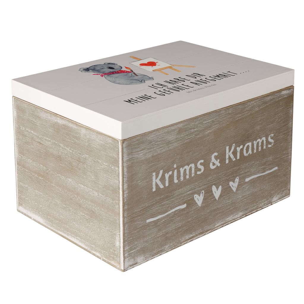 Holzkiste Koala Künstler Holzkiste, Kiste, Schatzkiste, Truhe, Schatulle, XXL, Erinnerungsbox, Erinnerungskiste, Dekokiste, Aufbewahrungsbox, Koala, Koalabär, Liebe, Liebensbeweis, Liebesgeschenk, Gefühle, Künstler, zeichnen