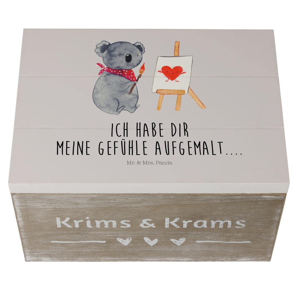 Holzkiste Koala Künstler Holzkiste, Kiste, Schatzkiste, Truhe, Schatulle, XXL, Erinnerungsbox, Erinnerungskiste, Dekokiste, Aufbewahrungsbox, Koala, Koalabär, Liebe, Liebensbeweis, Liebesgeschenk, Gefühle, Künstler, zeichnen