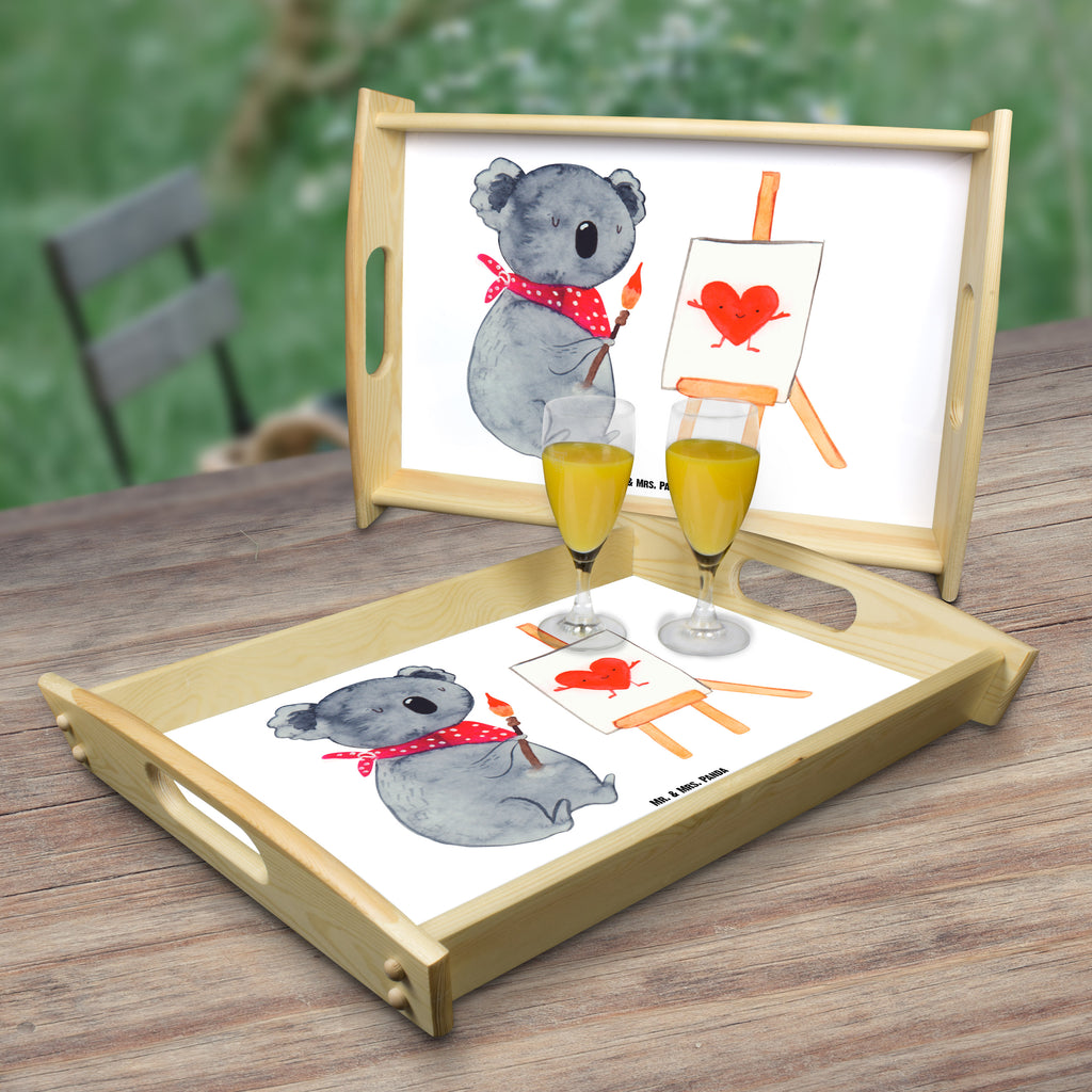 Serviertablett Koala Künstler Tablett, Holztablett, Küchentablett, Dekotablett, Frühstückstablett, Koala, Koalabär, Liebe, Liebensbeweis, Liebesgeschenk, Gefühle, Künstler, zeichnen