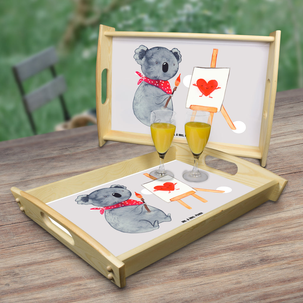 Serviertablett Koala Künstler Tablett, Holztablett, Küchentablett, Dekotablett, Frühstückstablett, Koala, Koalabär, Liebe, Liebensbeweis, Liebesgeschenk, Gefühle, Künstler, zeichnen