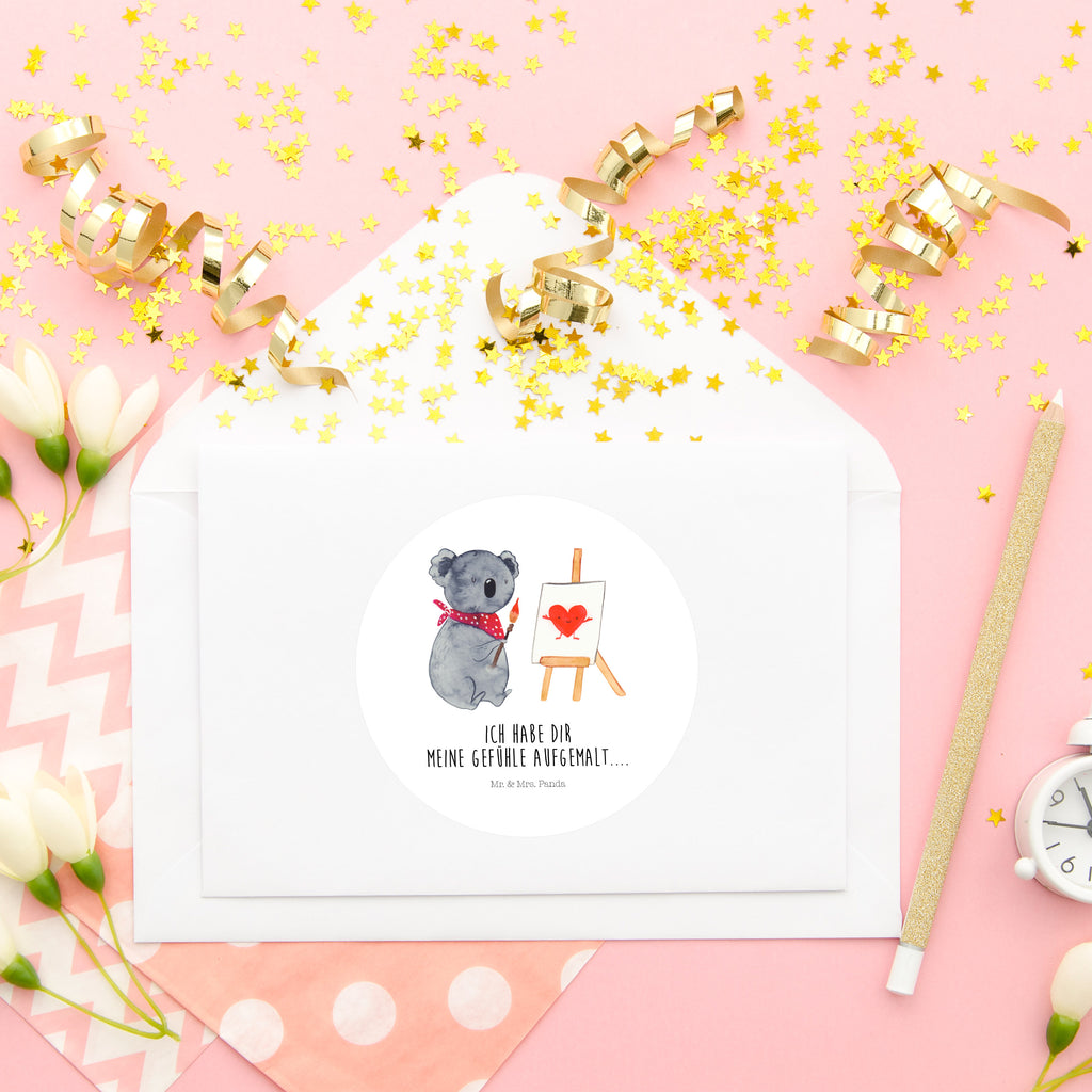 40mm Rund Aufkleber Koala Künstler Sticker, Aufkleber, Etikett, Koala, Koalabär, Liebe, Liebensbeweis, Liebesgeschenk, Gefühle, Künstler, zeichnen
