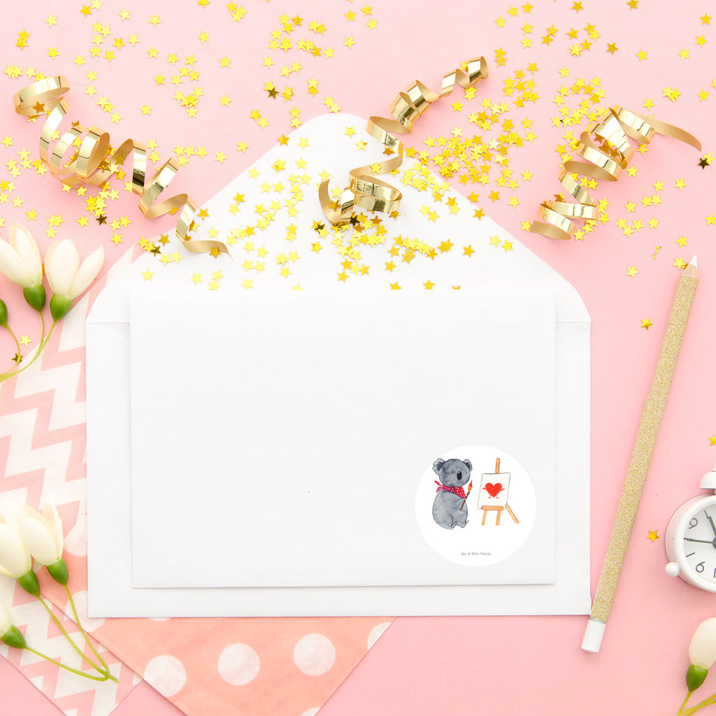 40mm Rund Aufkleber Koala Künstler Sticker, Aufkleber, Etikett, Koala, Koalabär, Liebe, Liebensbeweis, Liebesgeschenk, Gefühle, Künstler, zeichnen