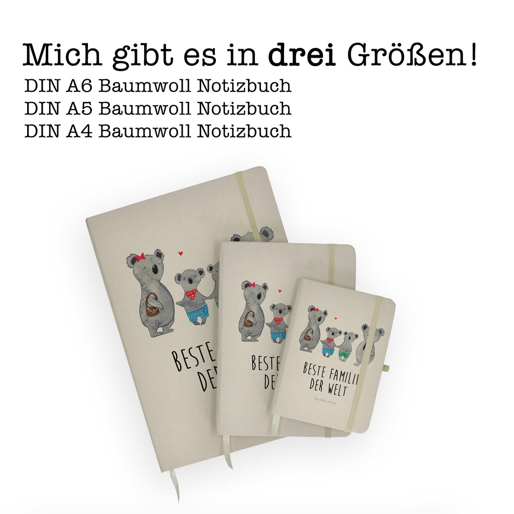 DIN A5 Baumwoll Notizbuch Koala Familie zwei Notizen, Eintragebuch, Tagebuch, Notizblock, Adressbuch, Journal, Kladde, Skizzenbuch, Notizheft, Schreibbuch, Schreibheft, Familie, Vatertag, Muttertag, Bruder, Schwester, Mama, Papa, Oma, Opa, Koala, Koalabär, beste Familie, Familienzeit, Familienleben, Koalafamilie, Lieblingsfamilie