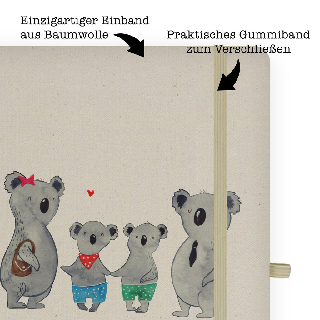 DIN A5 Baumwoll Notizbuch Koala Familie zwei Notizen, Eintragebuch, Tagebuch, Notizblock, Adressbuch, Journal, Kladde, Skizzenbuch, Notizheft, Schreibbuch, Schreibheft, Familie, Vatertag, Muttertag, Bruder, Schwester, Mama, Papa, Oma, Opa, Koala, Koalabär, beste Familie, Familienzeit, Familienleben, Koalafamilie, Lieblingsfamilie