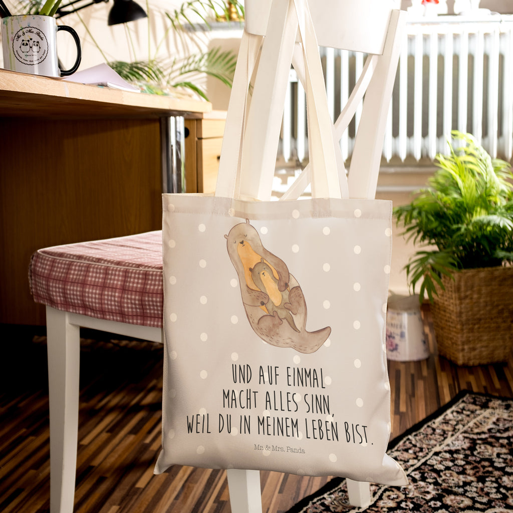Einkaufstasche Otter mit Kind Tragetasche, Tasche, Beutel, Stofftasche, Baumwolltasche, Umhängetasche, Shopper, Otter, Fischotter, Seeotter, Otter Seeotter See Otter
