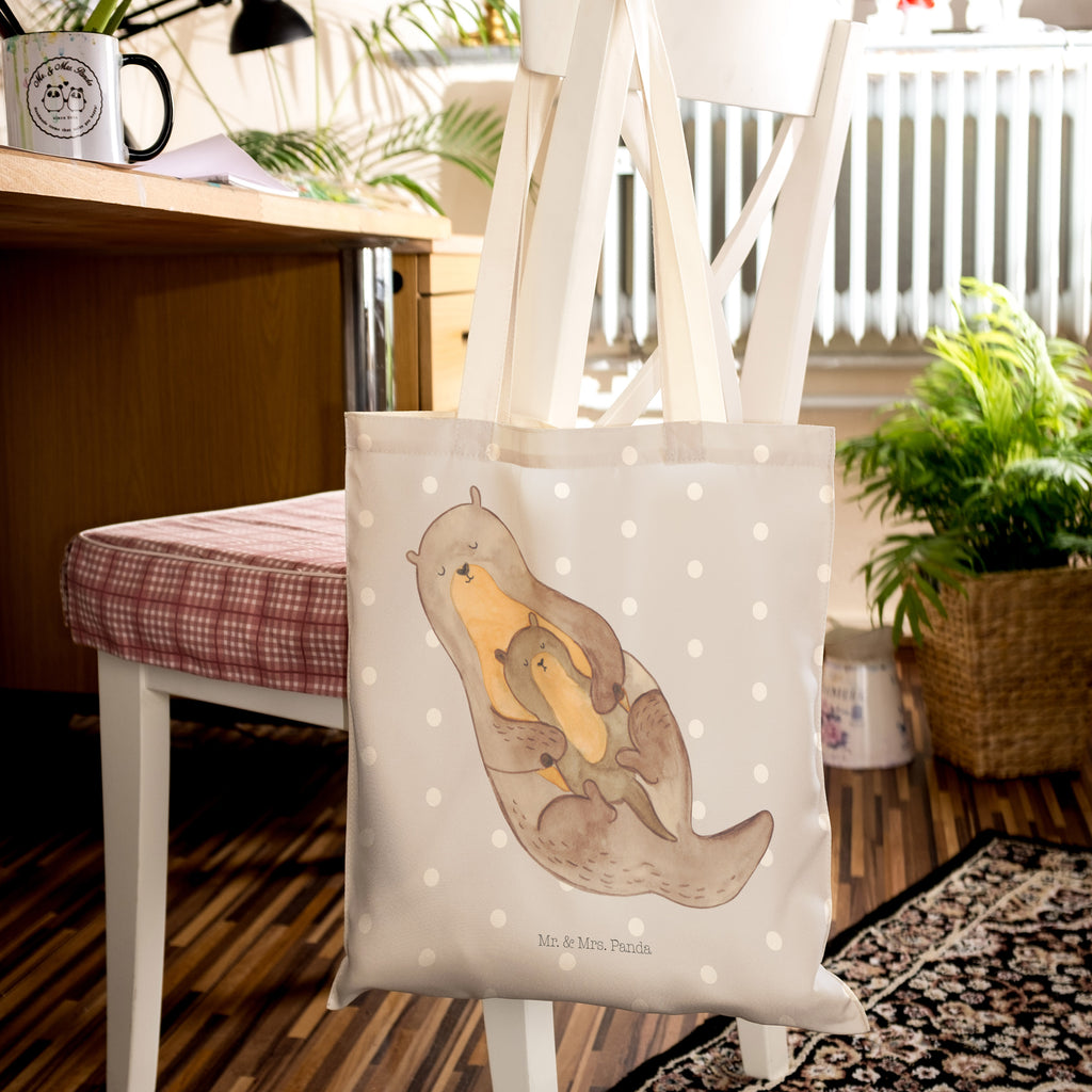 Einkaufstasche Otter mit Kind Tragetasche, Tasche, Beutel, Stofftasche, Baumwolltasche, Umhängetasche, Shopper, Otter, Fischotter, Seeotter, Otter Seeotter See Otter