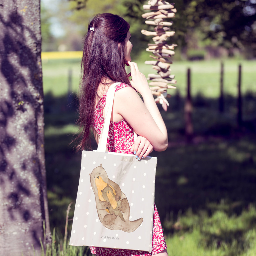 Einkaufstasche Otter mit Kind Tragetasche, Tasche, Beutel, Stofftasche, Baumwolltasche, Umhängetasche, Shopper, Otter, Fischotter, Seeotter, Otter Seeotter See Otter