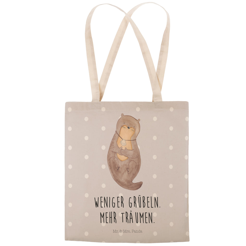 Einkaufstasche Otter mit Muschelmedaillon Tragetasche, Tasche, Beutel, Stofftasche, Baumwolltasche, Umhängetasche, Shopper, Otter, Fischotter, Seeotter, Otterliebe, grübeln, träumen, Motivation, Tagträumen, Büro