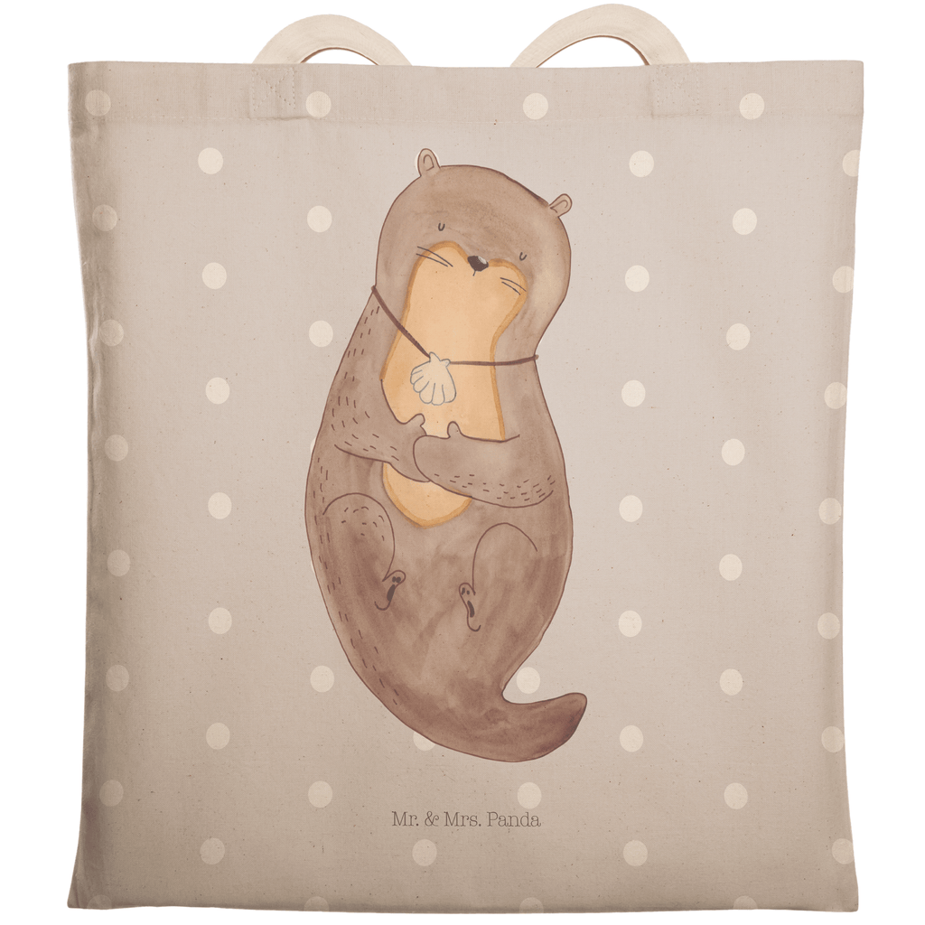 Einkaufstasche Otter mit Muschelmedaillon Tragetasche, Tasche, Beutel, Stofftasche, Baumwolltasche, Umhängetasche, Shopper, Otter, Fischotter, Seeotter, Otterliebe, grübeln, träumen, Motivation, Tagträumen, Büro