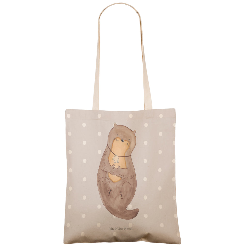 Einkaufstasche Otter mit Muschelmedaillon Tragetasche, Tasche, Beutel, Stofftasche, Baumwolltasche, Umhängetasche, Shopper, Otter, Fischotter, Seeotter, Otterliebe, grübeln, träumen, Motivation, Tagträumen, Büro