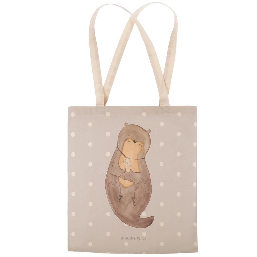 Einkaufstasche Otter mit Muschelmedaillon Tragetasche, Tasche, Beutel, Stofftasche, Baumwolltasche, Umhängetasche, Shopper, Otter, Fischotter, Seeotter, Otterliebe, grübeln, träumen, Motivation, Tagträumen, Büro