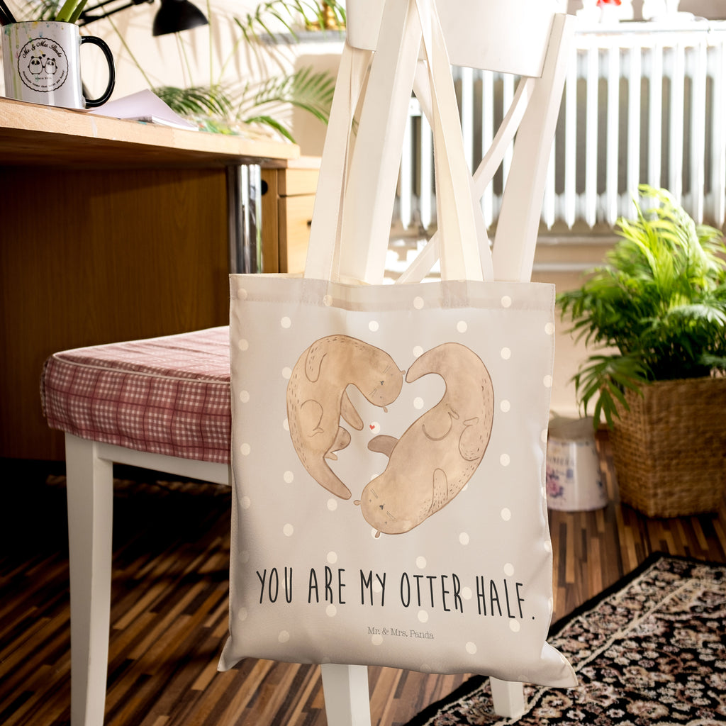 Einkaufstasche Otter Herz Tragetasche, Tasche, Beutel, Stofftasche, Baumwolltasche, Umhängetasche, Shopper, Otter, Fischotter, Seeotter, Liebe, Herz, Liebesbeweis, Liebesgeschenk, Bessere Hälfte, Love you, Jahrestag, Hochzeitstag, Verlobung, gemeinsames Leben