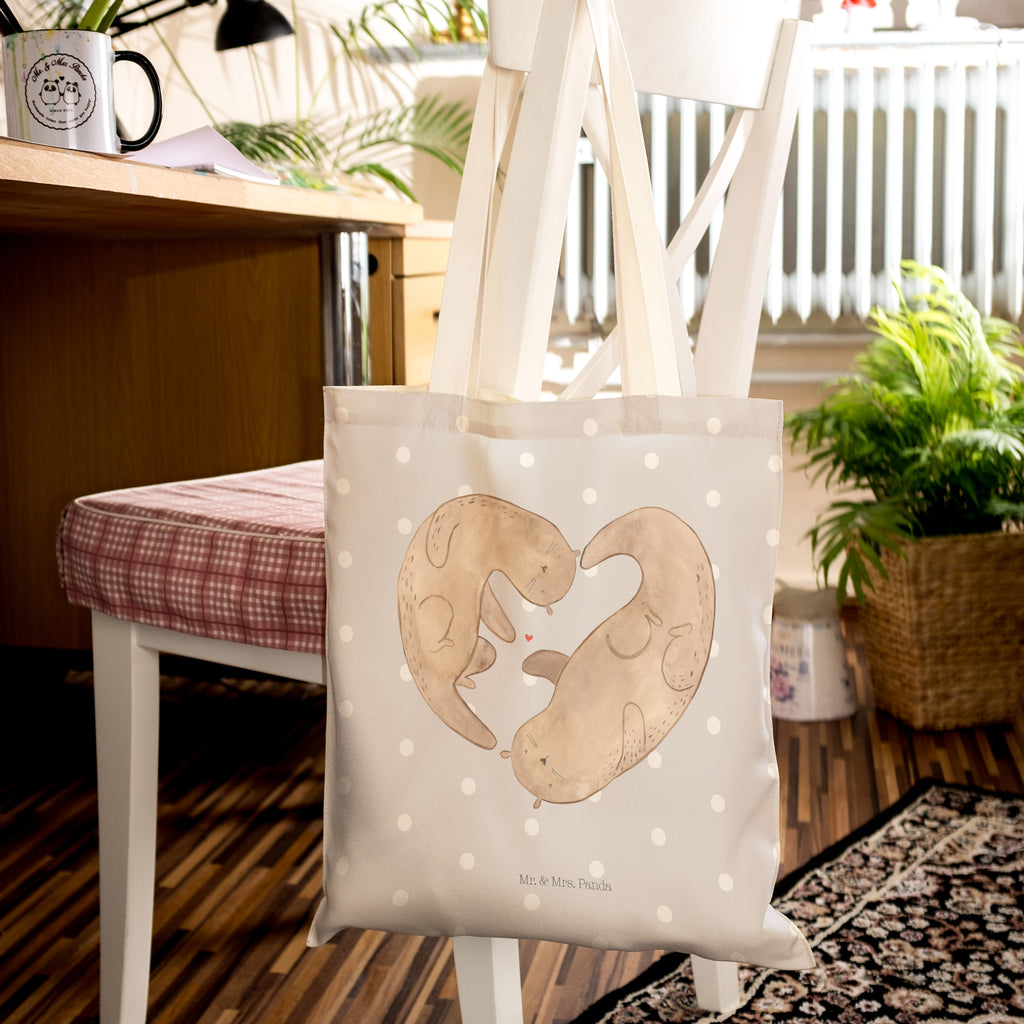 Einkaufstasche Otter Herz Tragetasche, Tasche, Beutel, Stofftasche, Baumwolltasche, Umhängetasche, Shopper, Otter, Fischotter, Seeotter, Liebe, Herz, Liebesbeweis, Liebesgeschenk, Bessere Hälfte, Love you, Jahrestag, Hochzeitstag, Verlobung, gemeinsames Leben