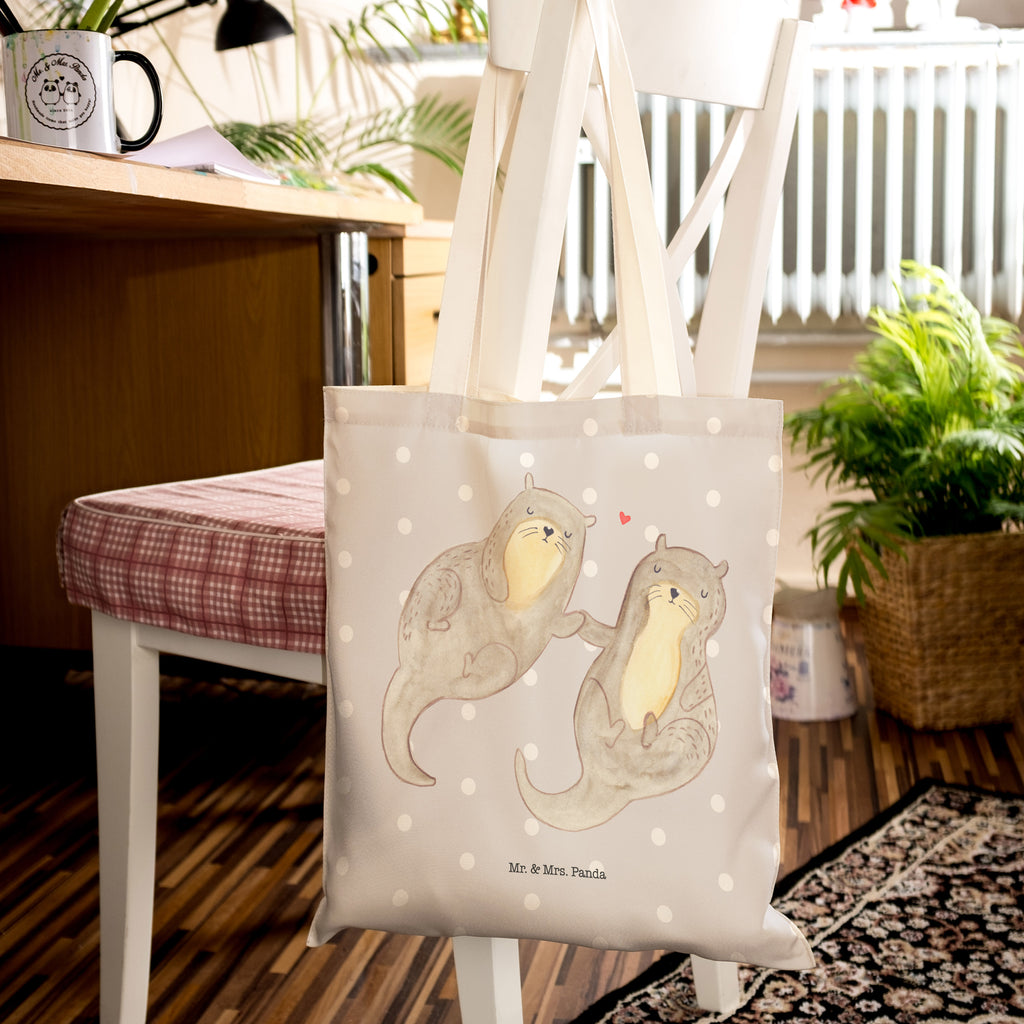 Einkaufstasche Otter händchenhaltend Tragetasche, Tasche, Beutel, Stofftasche, Baumwolltasche, Umhängetasche, Shopper, Otter, Fischotter, Seeotter, Otter Seeotter See Otter