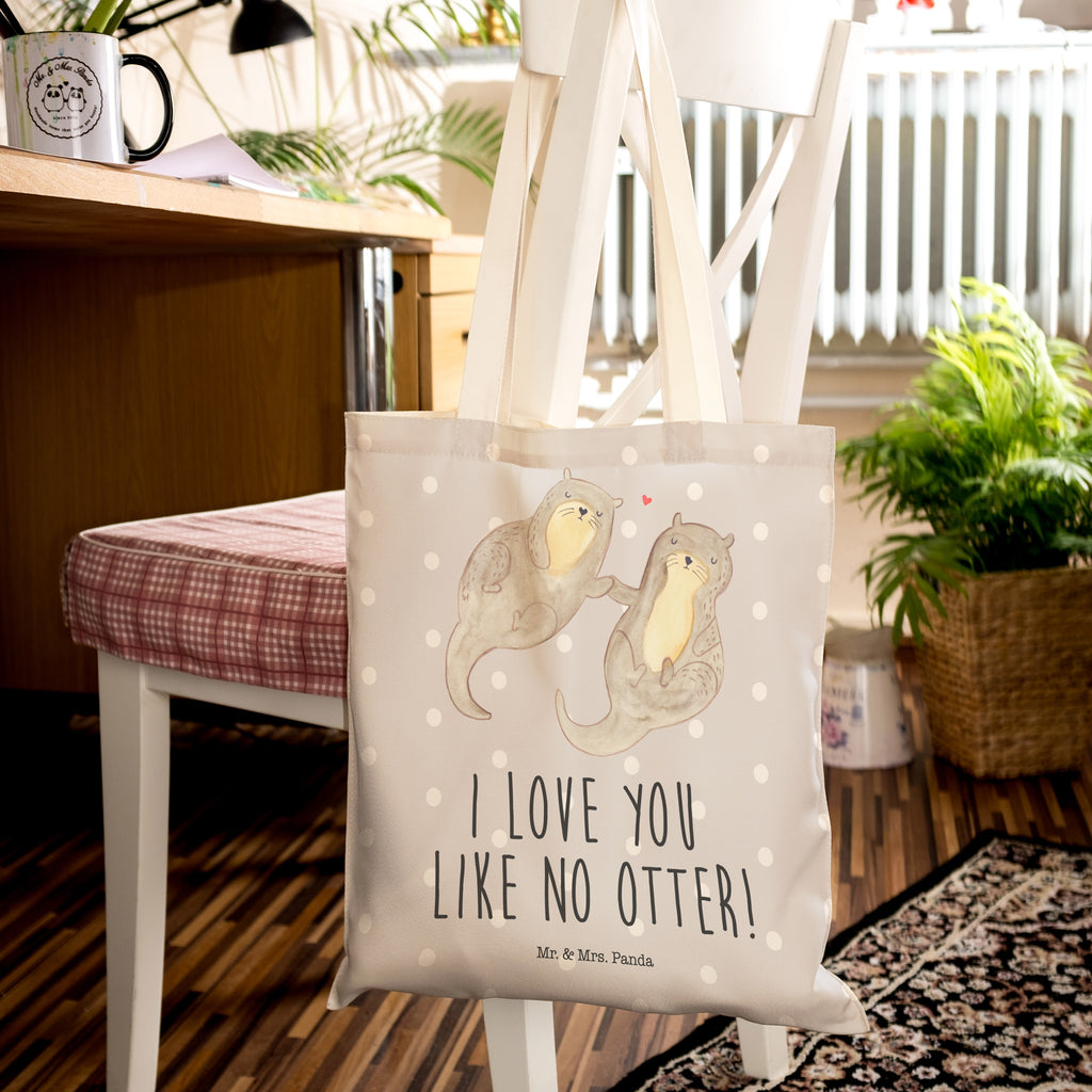 Einkaufstasche Otter händchenhaltend Tragetasche, Tasche, Beutel, Stofftasche, Baumwolltasche, Umhängetasche, Shopper, Otter, Fischotter, Seeotter, Otter Seeotter See Otter